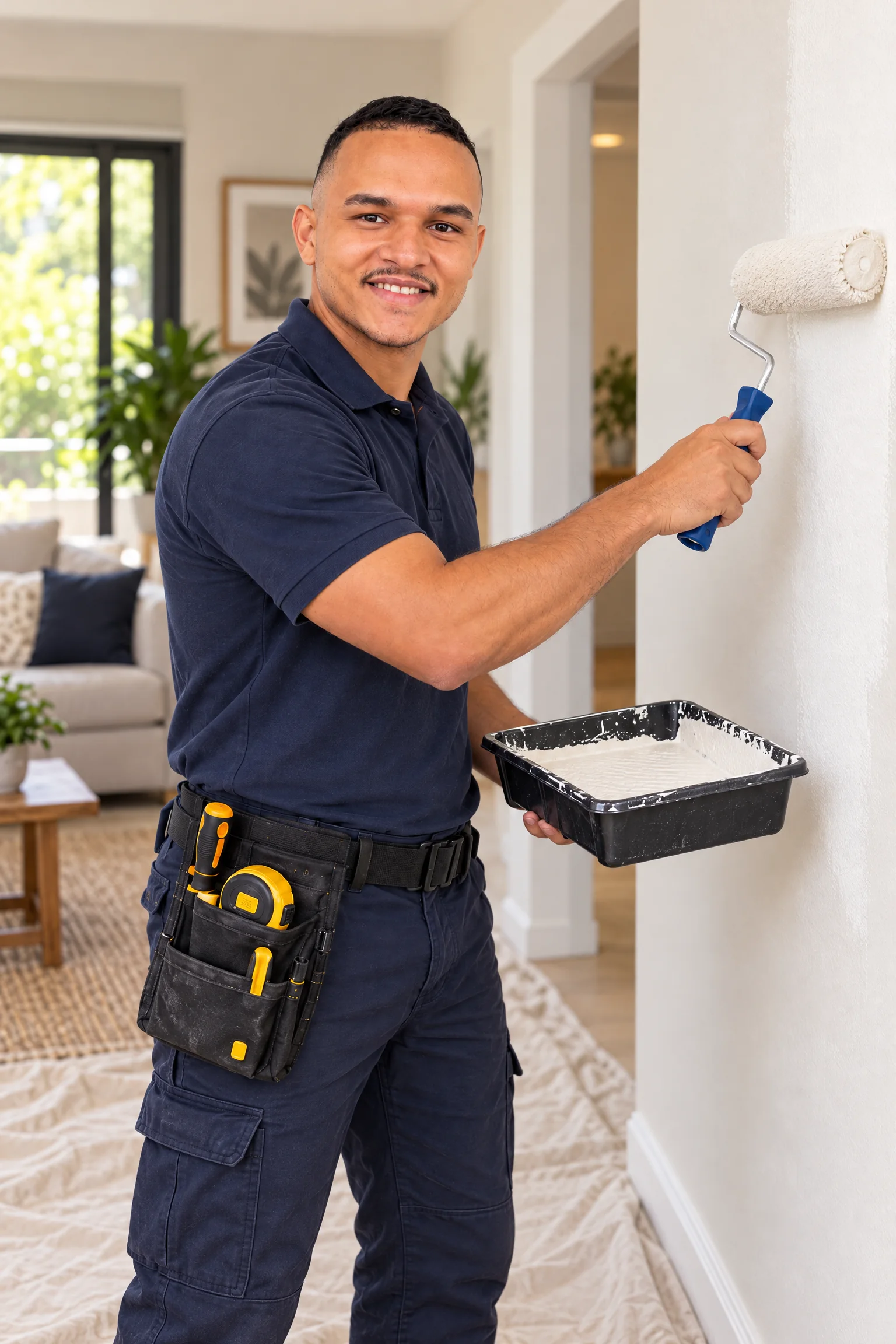 Guilherme Multi Serv pintando uma parede em uma residência